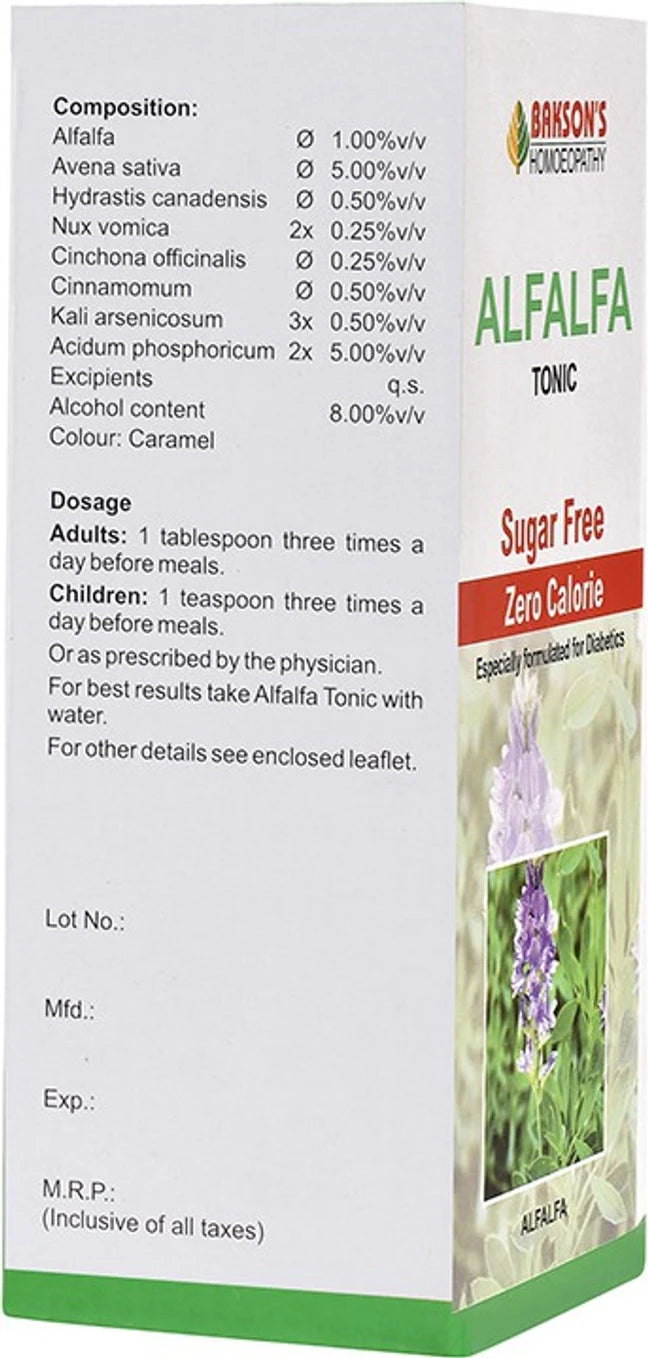 Bakson's Homeopathy Alfalfa Tonic Sugar Free - 115 ml