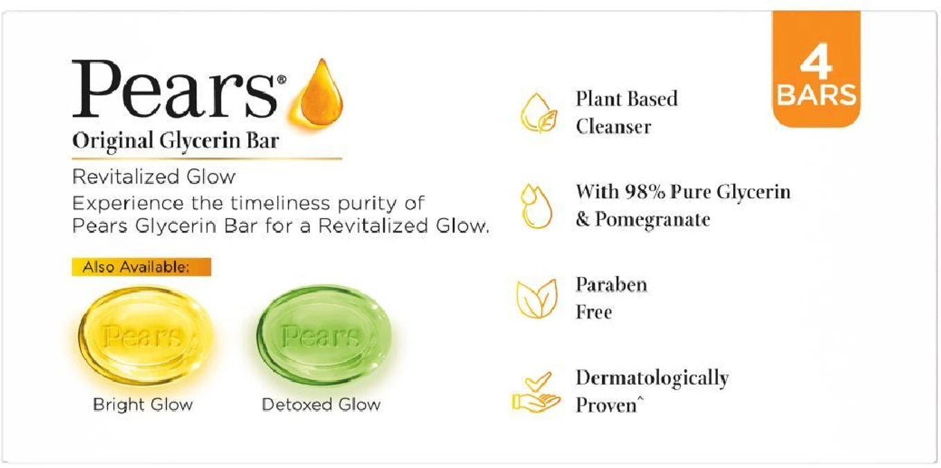 Pears Naturale Pomegranate Brightening Bathing Soap Bar - Pack of 4 - 125 gm