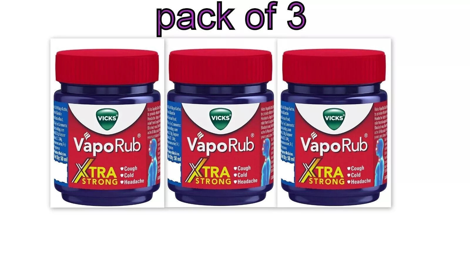 Vicks VapoRub Xtra Strong, 50 ml ( pack of 3)