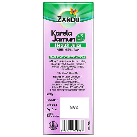 Zandu Karela Jamun + 3 Herbs Health Juice - 1000 ml